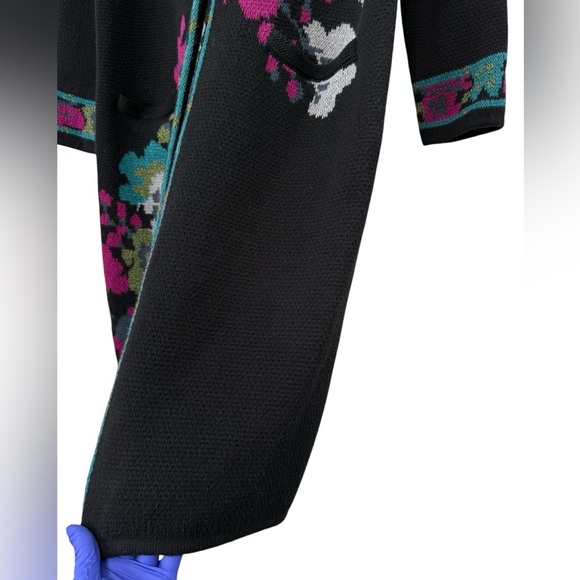J. Jill Black Floral Jacquard Long Sweater Duster Coat Cardigan Medium - Picture 5 of 16